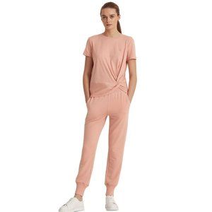 NWT Lauren Ralph Lauren Twisted Knot Cotton-Blend T-Shirt Rose Tan L